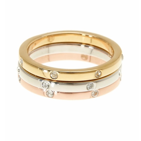 Adornia Jewelry - 14K GOLD SWAROVSKI Chrystal Studded Band Set Of 3 NWT